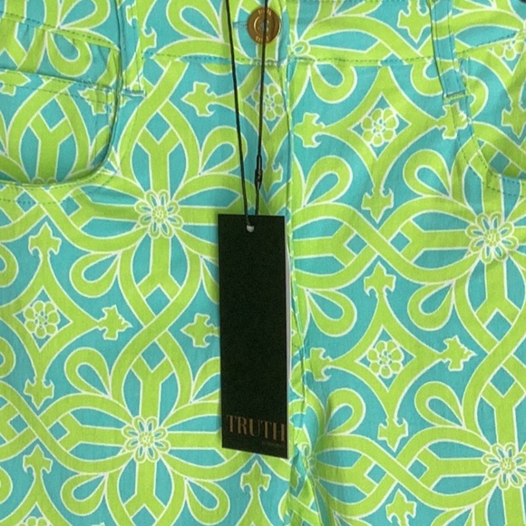 TRUTH BY REPUBLIC NWT WOMENS XS STRETCH ANKLE PANTS NEON GREEN/BLUE SUMMER - Picture 4 of 8